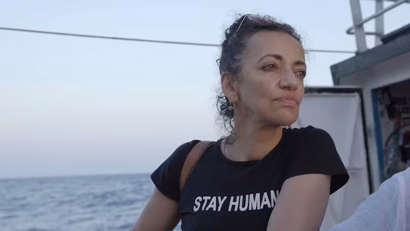 Huwaida Arraf, a Palestinian American activist and lawyer, aboard the ship Handala that was intercepted by Israel en route to Gaza. Photo: Handala Flotilla